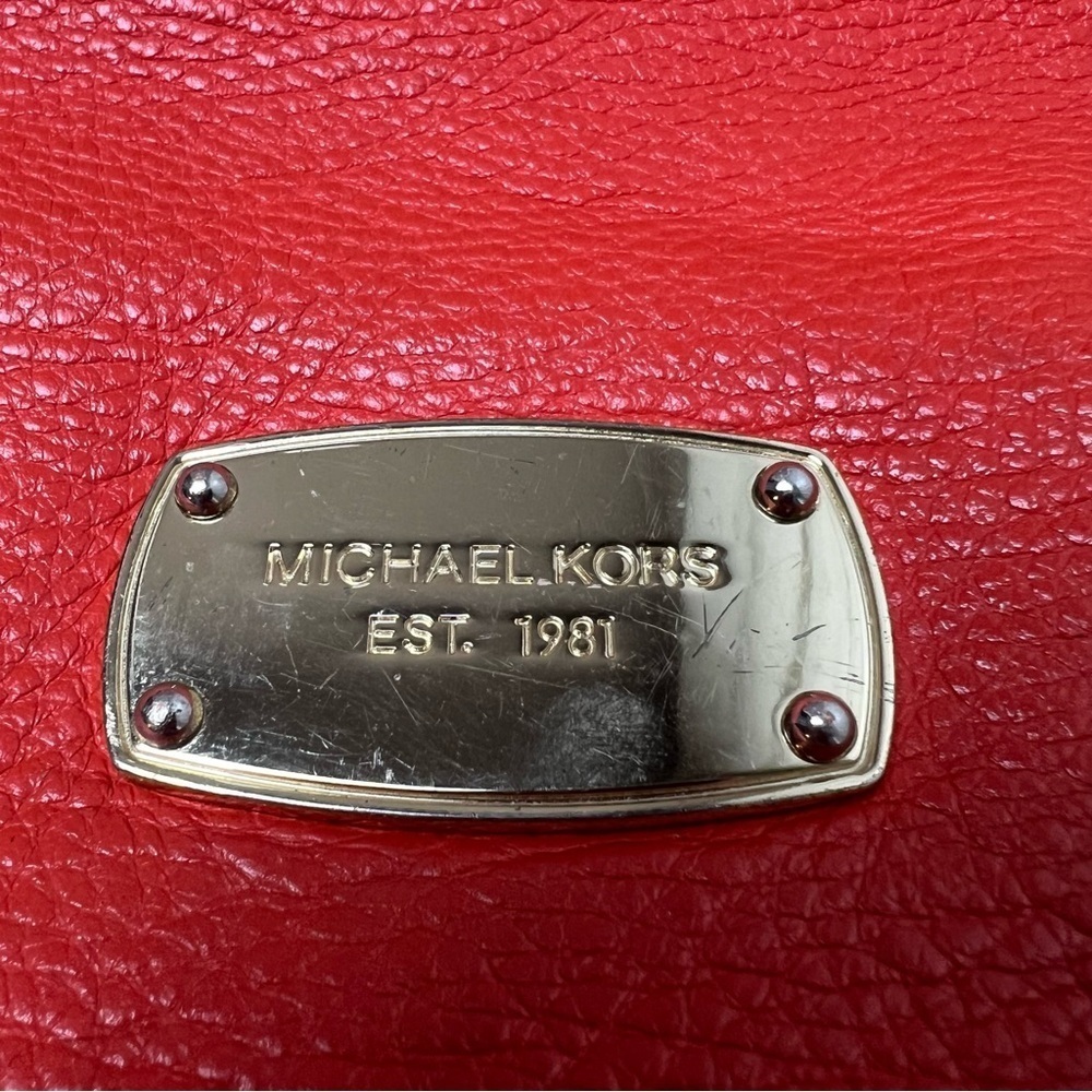 Michael Kors Hobo Bag Orange Red Soft Pebbled Leather with Tassel Large 2 Straps - Picture 6 of 15